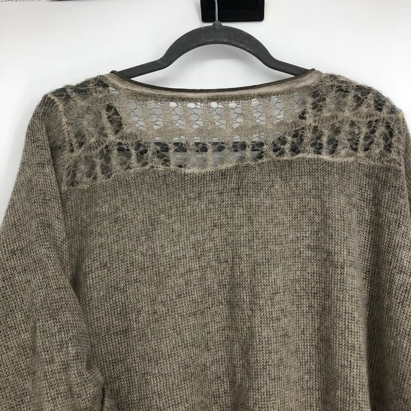 NWOT made in italy Taupe Sheer Eyelet Knit 1/2 Sleeve Oversized drape sweater - Picture 14 of 15